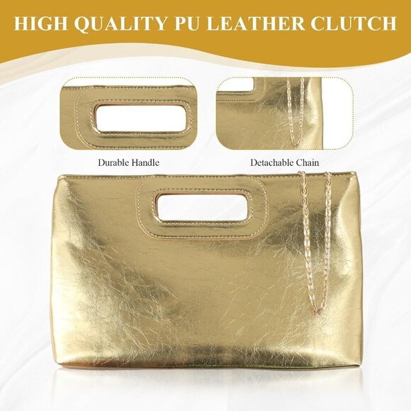 Gold Clutch Purses for Women Evening Bag with Detachable Chain Prom Wedding - Picture 4 of 7